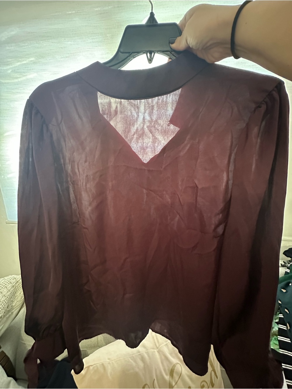 CeCe Burgundy Sheer  Long Sleeve Blouse